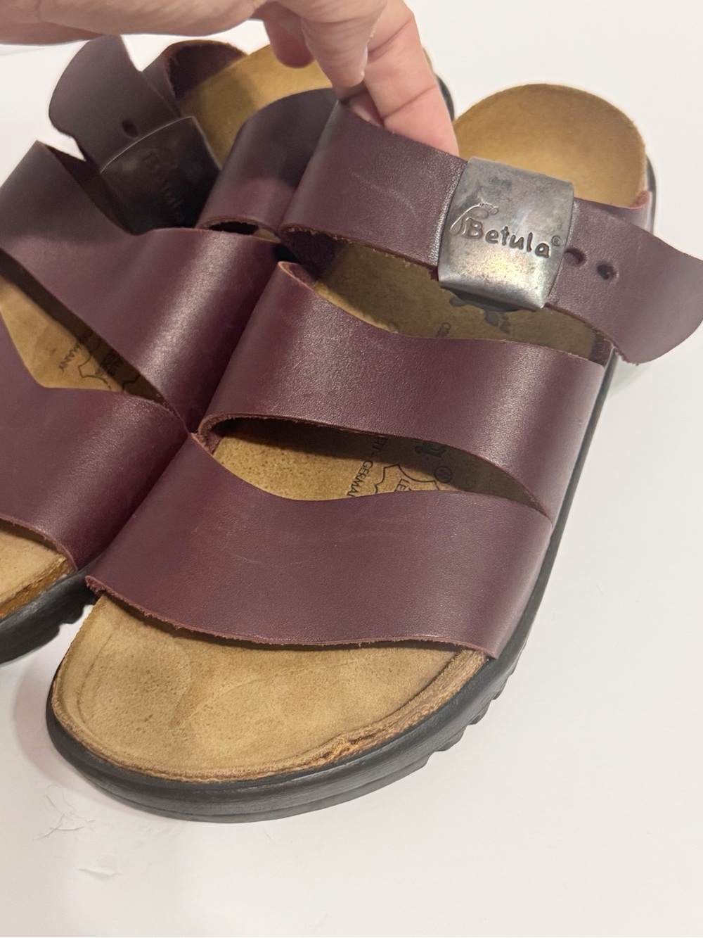 Birkenstock Women's Double-Strap Leather Sandals in Burgundy Betula narrow 10